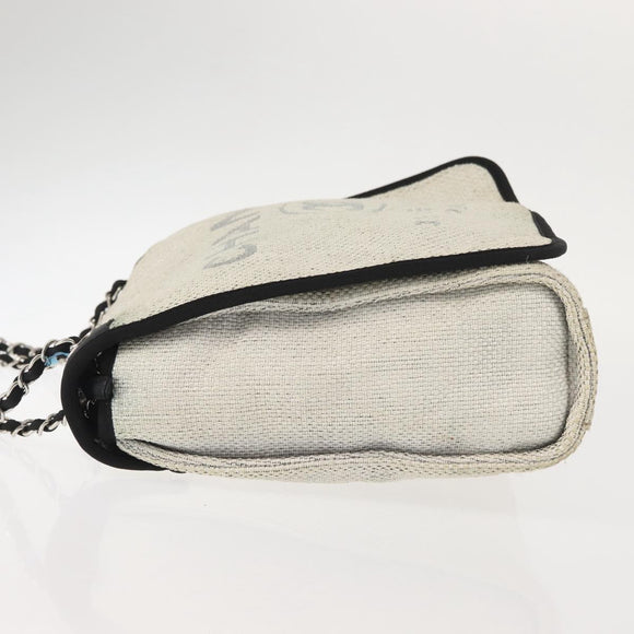 CHANEL Deauville line Chain Shoulder Bag Straw White Silver CC Auth hk3000