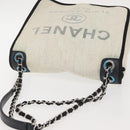 CHANEL Deauville line Chain Shoulder Bag Straw White Silver CC Auth hk3000-6