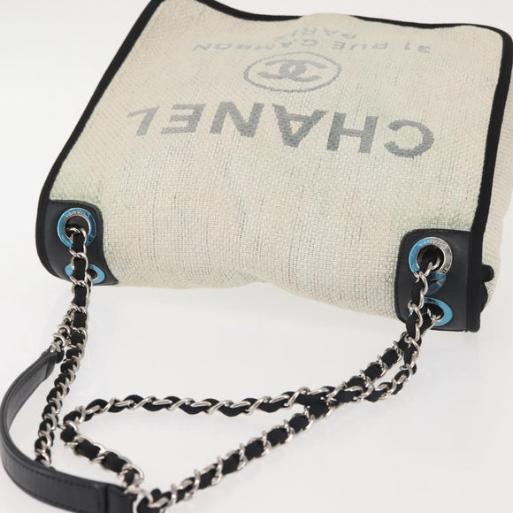 CHANEL Deauville line Chain Shoulder Bag Straw White Silver CC Auth hk3000