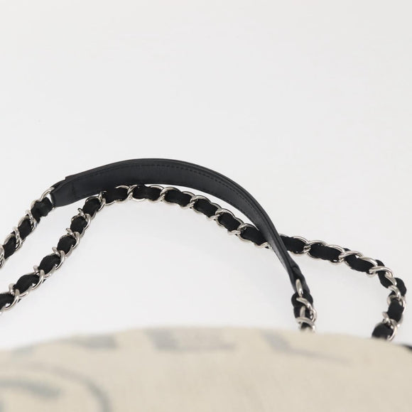 CHANEL Deauville line Chain Shoulder Bag Straw White Silver CC Auth hk3000