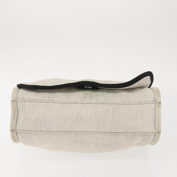 CHANEL Deauville line Chain Shoulder Bag Straw White Silver CC Auth hk3000