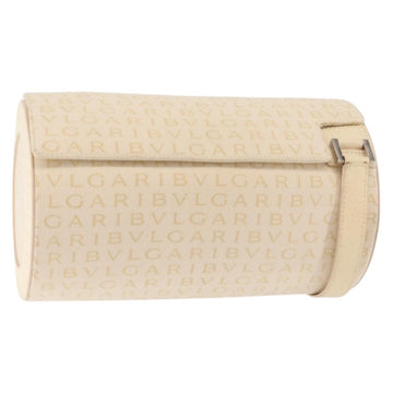 BVLGARI Logo Mania Shoulder Bag Canvas Beige Silver Auth hk3003