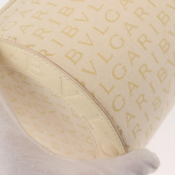 BVLGARI Logo Mania Shoulder Bag Canvas Beige Silver Auth hk3003