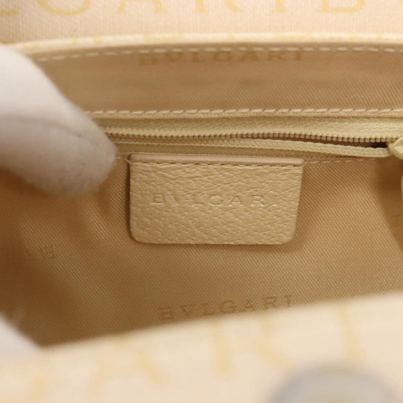 BVLGARI Logo Mania Shoulder Bag Canvas Beige Silver Auth hk3003