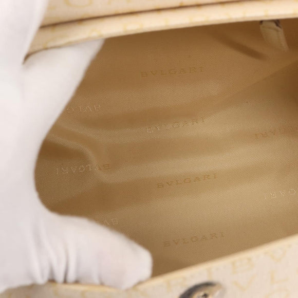 BVLGARI Logo Mania Shoulder Bag Canvas Beige Silver Auth hk3003