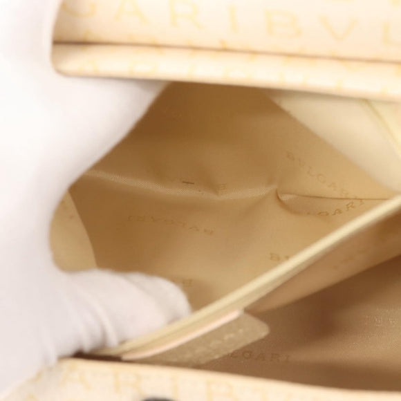 BVLGARI Logo Mania Shoulder Bag Canvas Beige Silver Auth hk3003