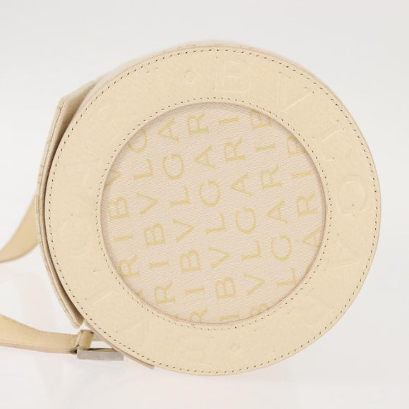 BVLGARI Logo Mania Shoulder Bag Canvas Beige Silver Auth hk3003