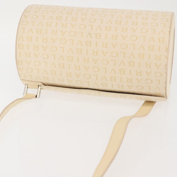 BVLGARI Logo Mania Shoulder Bag Canvas Beige Silver Auth hk3003