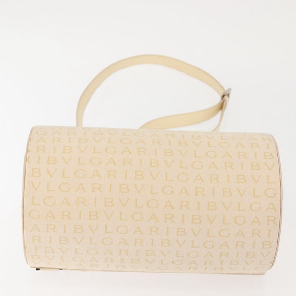 BVLGARI Logo Mania Shoulder Bag Canvas Beige Silver Auth hk3003