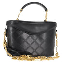 Gianni Versace Vanity Hand Bag Leather 2way Black Gold Auth hk3006-1