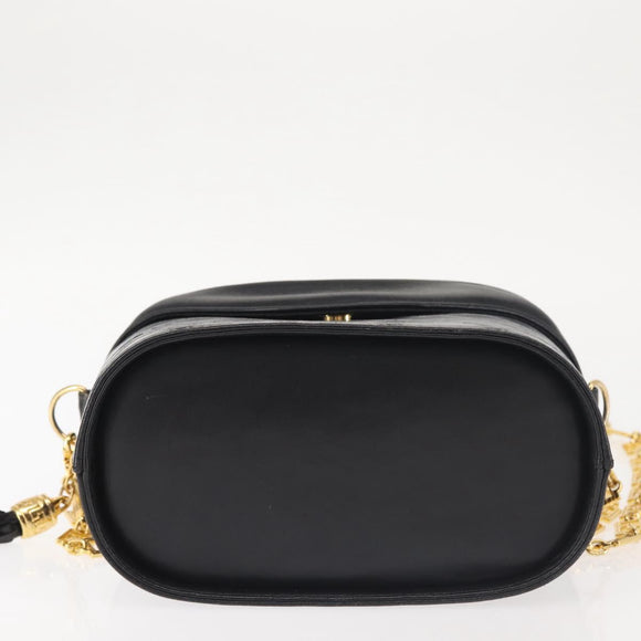 Gianni Versace Vanity Hand Bag Leather 2way Black Gold Auth hk3006