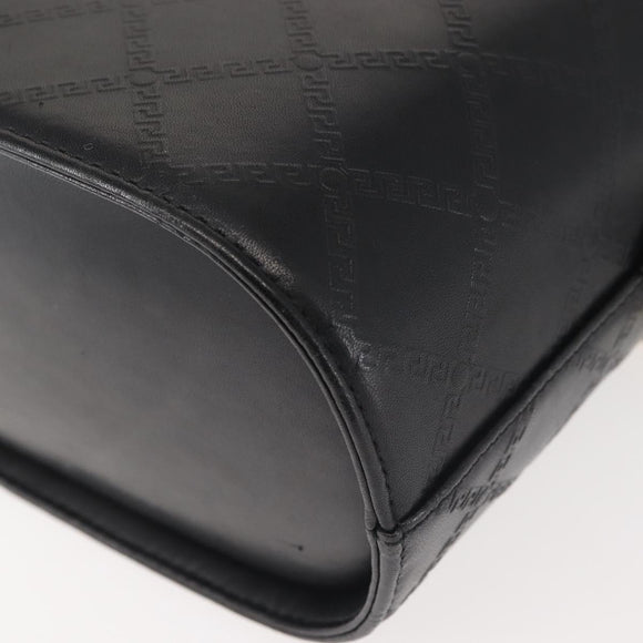 Gianni Versace Vanity Hand Bag Leather 2way Black Gold Auth hk3006