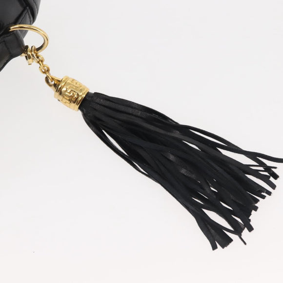 Gianni Versace Vanity Hand Bag Leather 2way Black Gold Auth hk3006