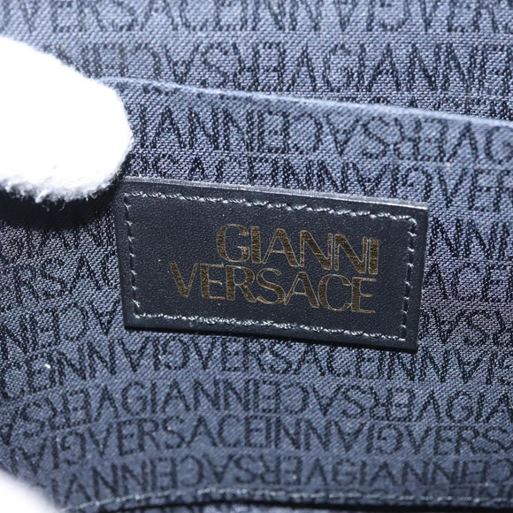 Gianni Versace Vanity Hand Bag Leather 2way Black Gold Auth hk3006