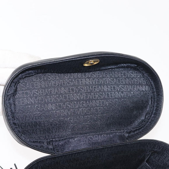 Gianni Versace Vanity Hand Bag Leather 2way Black Gold Auth hk3006