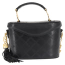 Gianni Versace Vanity Hand Bag Leather 2way Black Gold Auth hk3006-13