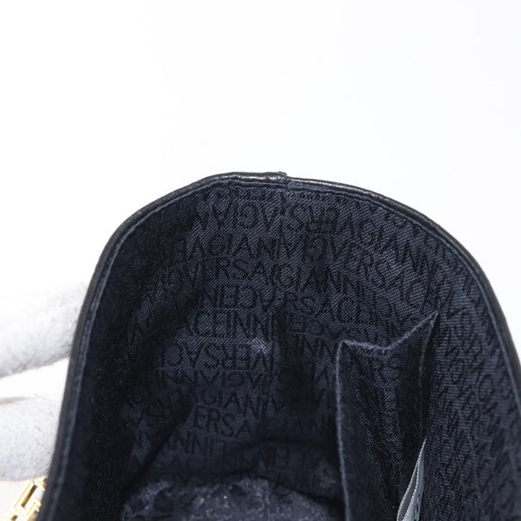 Gianni Versace Vanity Hand Bag Leather 2way Black Gold Auth hk3006