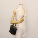 Gianni Versace Vanity Hand Bag Leather 2way Black Gold Auth hk3006-25