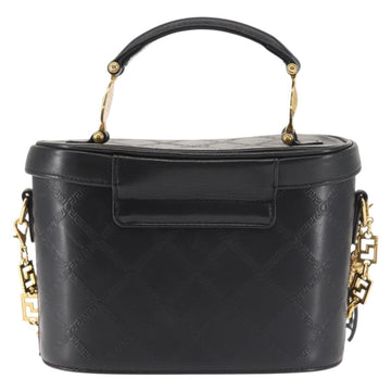 Gianni Versace Vanity Hand Bag Leather 2way Black Gold Auth hk3006 - 0