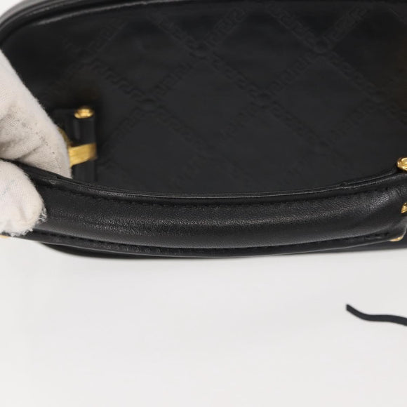 Gianni Versace Vanity Hand Bag Leather 2way Black Gold Auth hk3006