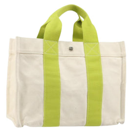HERMES Bora Bora PM Tote Bag Canvas White Silver Auth hk3008