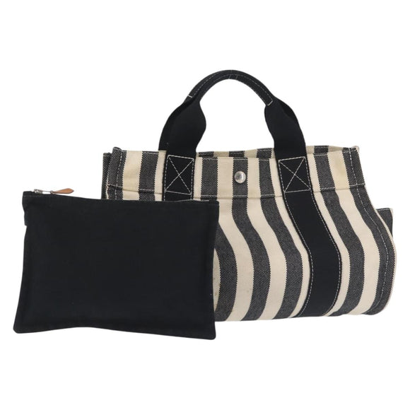 HERMES Cannes PM Hand Bag Canvas White Black Auth hk3009