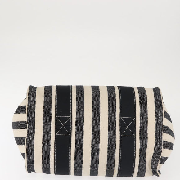 HERMES Cannes PM Hand Bag Canvas White Black Auth hk3009