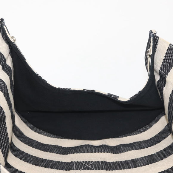 HERMES Cannes PM Hand Bag Canvas White Black Auth hk3009