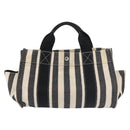 HERMES Cannes PM Hand Bag Canvas White Black Auth hk3009-13