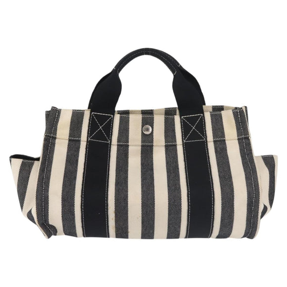 HERMES Cannes PM Hand Bag Canvas White Black Auth hk3009