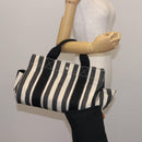 HERMES Cannes PM Hand Bag Canvas White Black Auth hk3009-23
