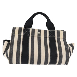 HERMES Cannes PM Hand Bag Canvas White Black Auth hk3009 - 0