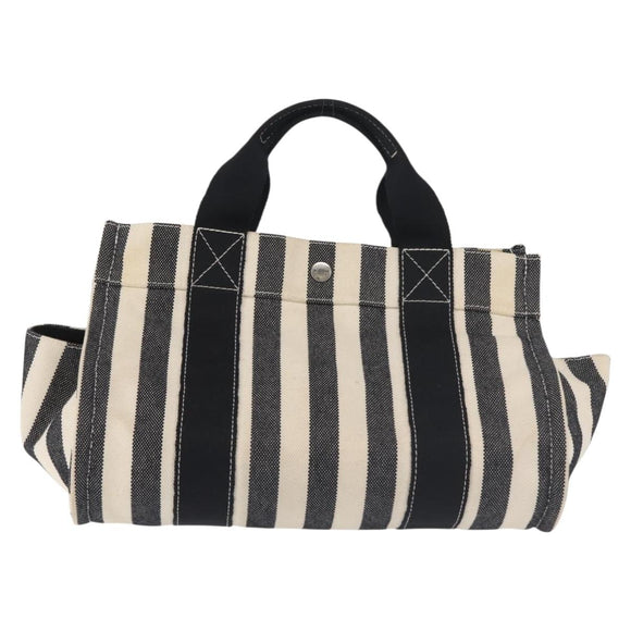 HERMES Cannes PM Hand Bag Canvas White Black Auth hk3009