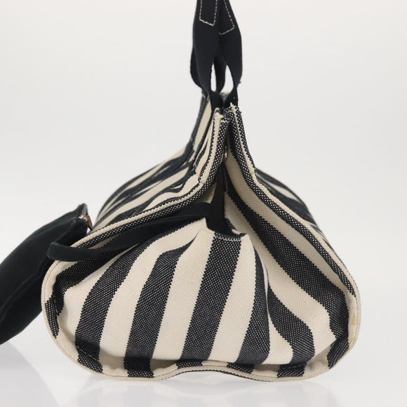 HERMES Cannes PM Hand Bag Canvas White Black Auth hk3009