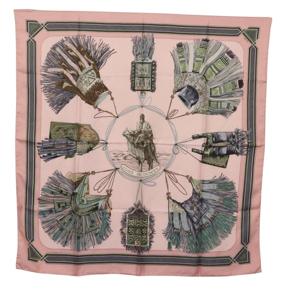 HERMES Carre 90 Scarf ""CUIRS DU DESERT"" Silk Pink Auth hk3011