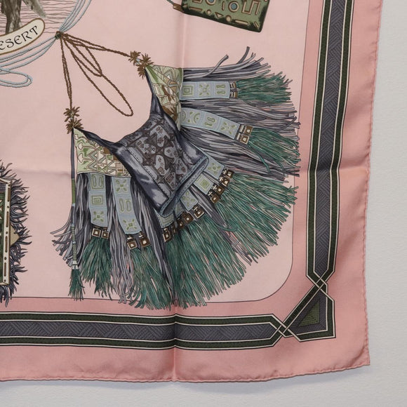 HERMES Carre 90 Scarf ""CUIRS DU DESERT"" Silk Pink Auth hk3011
