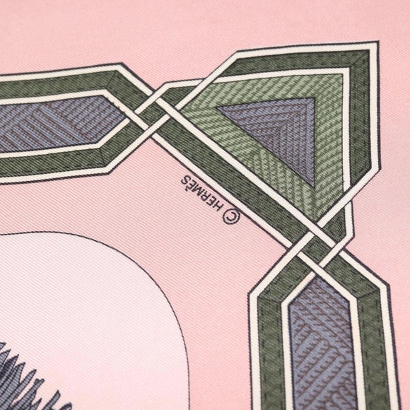 HERMES Carre 90 Scarf ""CUIRS DU DESERT"" Silk Pink Auth hk3011