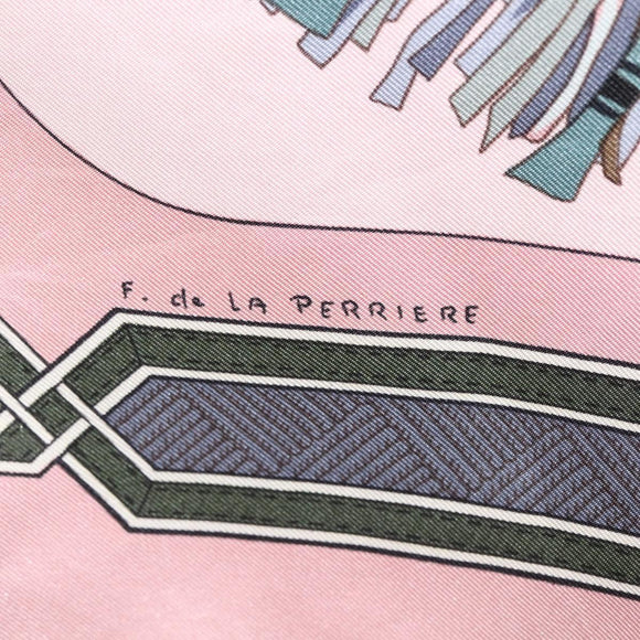 HERMES Carre 90 Scarf ""CUIRS DU DESERT"" Silk Pink Auth hk3011