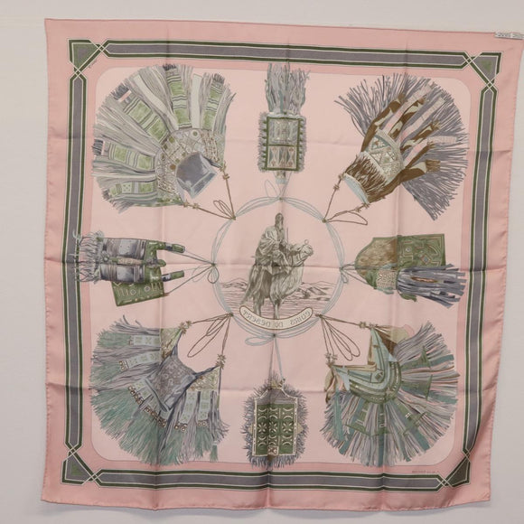 HERMES Carre 90 Scarf ""CUIRS DU DESERT"" Silk Pink Auth hk3011