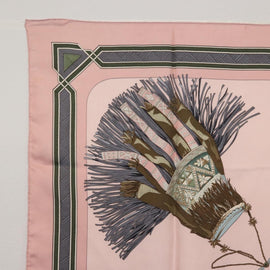 HERMES Carre 90 Scarf ""CUIRS DU DESERT"" Silk Pink Auth hk3011 - 0