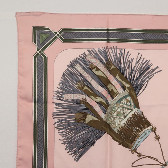 HERMES Carre 90 Scarf ""CUIRS DU DESERT"" Silk Pink Auth hk3011