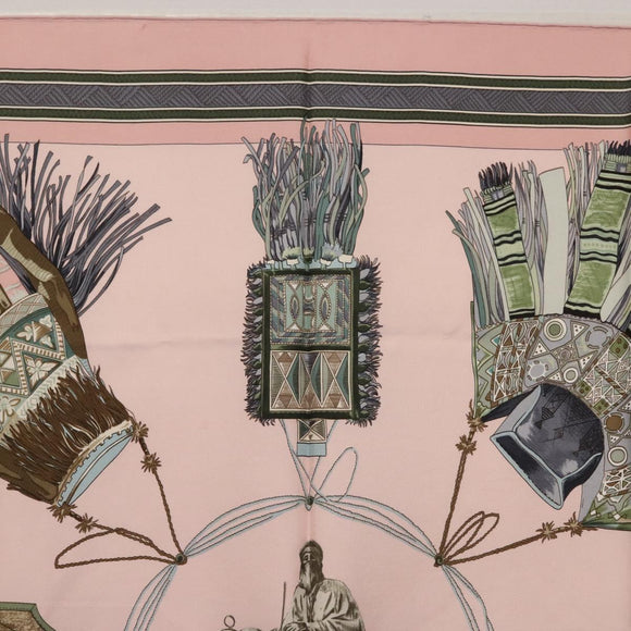 HERMES Carre 90 Scarf ""CUIRS DU DESERT"" Silk Pink Auth hk3011