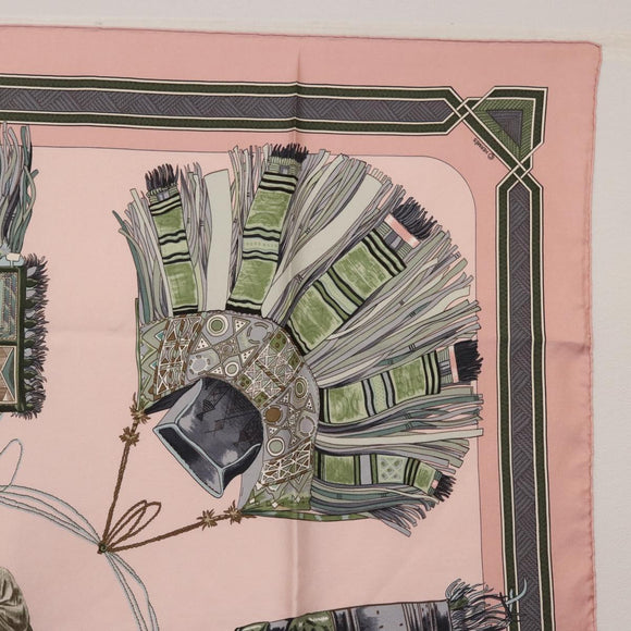 HERMES Carre 90 Scarf ""CUIRS DU DESERT"" Silk Pink Auth hk3011