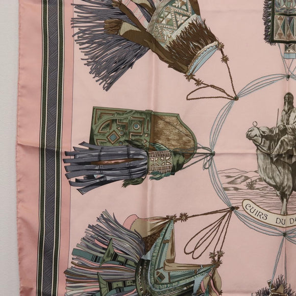 HERMES Carre 90 Scarf ""CUIRS DU DESERT"" Silk Pink Auth hk3011