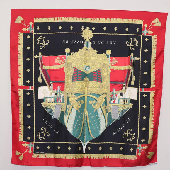HERMES Carre 90 Scarf ""VUE DU CAROSSE DE LA GALERE LA REALE "" Silk Auth hk3012