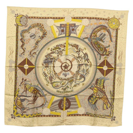 HERMES Carre 90 Scarf ""REVE D'AUSTRALIE "" Silk Yellow Auth hk3014