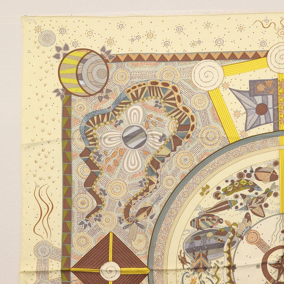 HERMES Carre 90 Scarf ""REVE D'AUSTRALIE "" Silk Yellow Auth hk3014