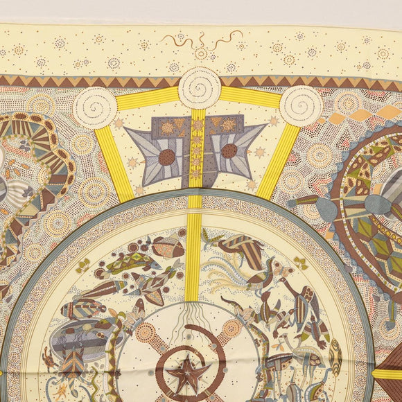 HERMES Carre 90 Scarf ""REVE D'AUSTRALIE "" Silk Yellow Auth hk3014