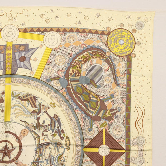 HERMES Carre 90 Scarf ""REVE D'AUSTRALIE "" Silk Yellow Auth hk3014
