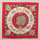 HERMES Carre 90 Scarf ""CHEVAUX DE TRAIT "" Silk Red Auth hk3015-12